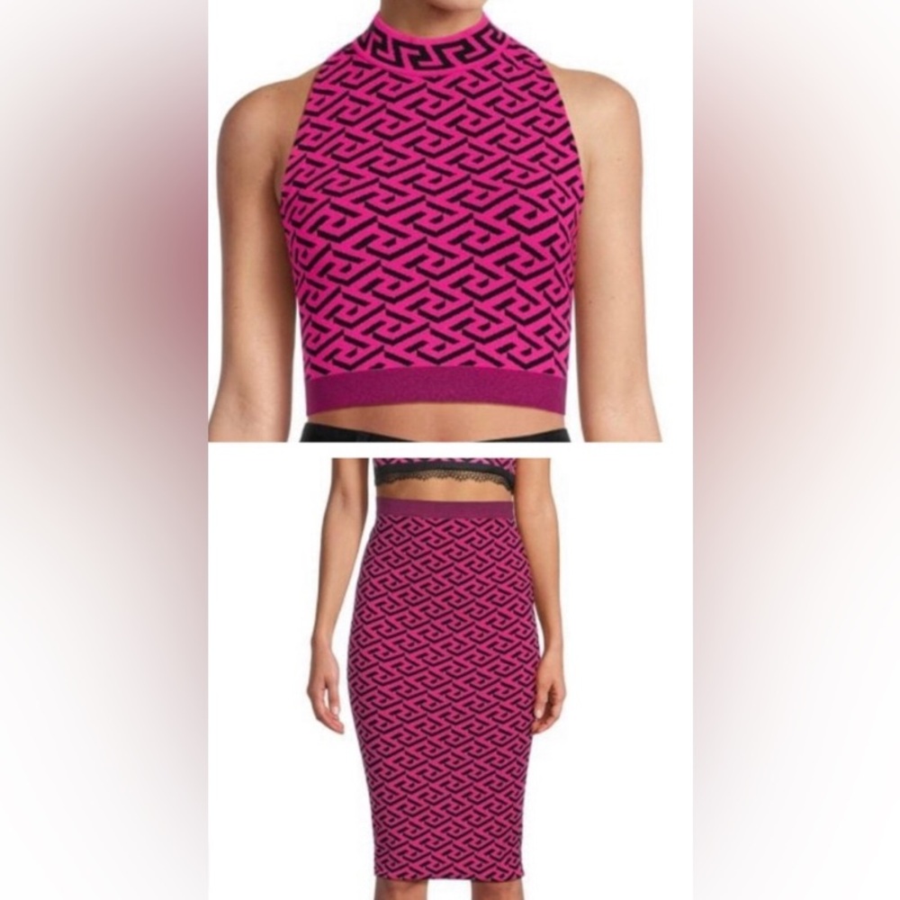 Versace top and midi skirt in black and pink